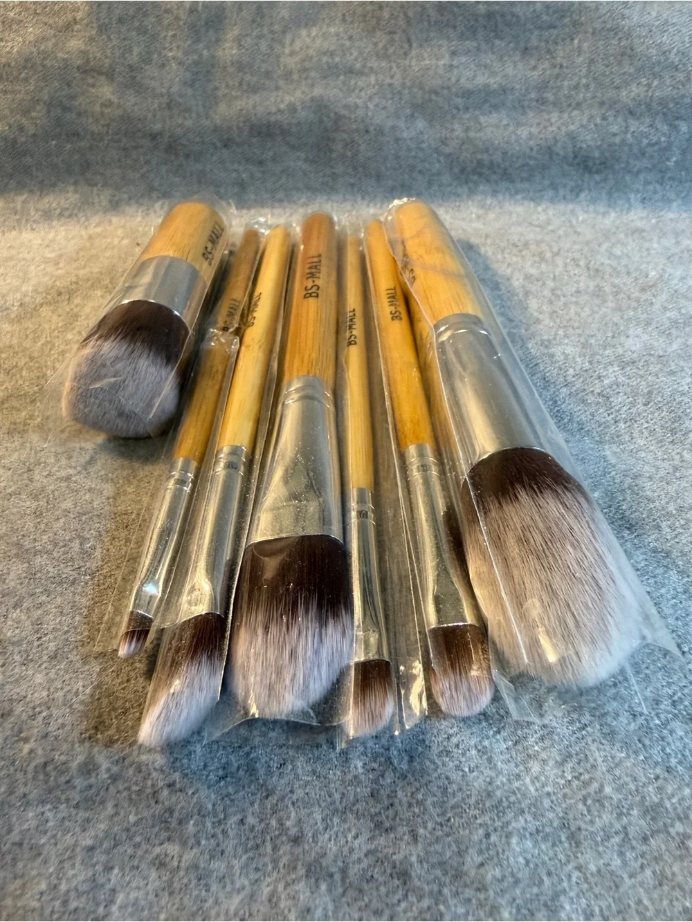 Bamboo Handle Makeup Brush Set - Natural Brown Bristles, NEW